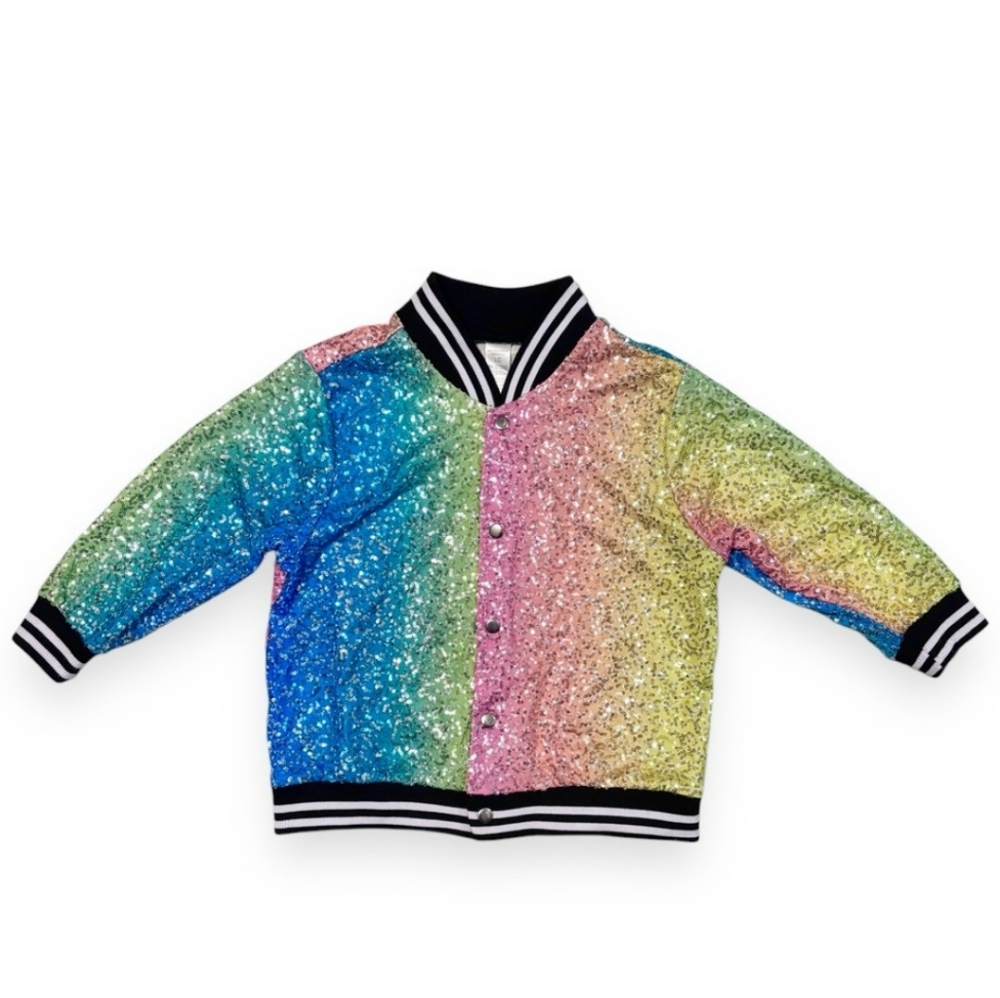 WEISSMAN Dance Costume Rainbow Ombré Sequin Cropped Bomber Jacket Snap Front82